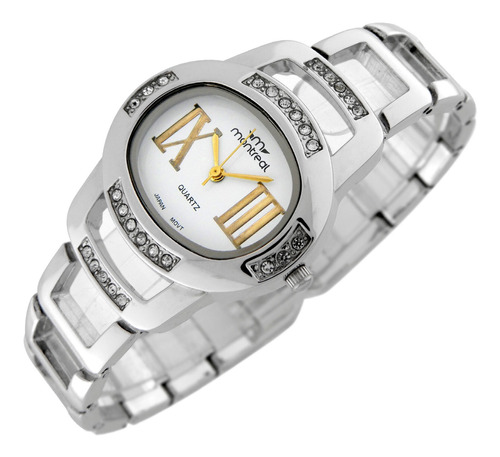 Reloj Pulsera Montreal Mujer Ml1307 Metálico Apliques Strass