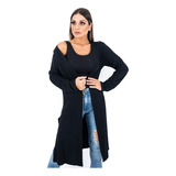 Cardigan Kimono Longo Feminino Preto Sobretudo Casaco Sexy