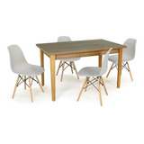 Mesa De Jantar Luiza 135cm Natural Com 4 Cadeiras Eiffel Cor Cinza