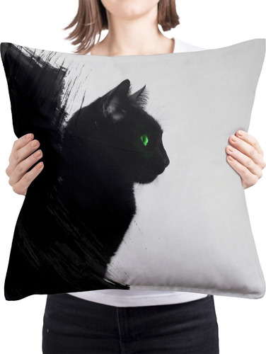 Cojin Almohada Gato Ojos Verdes Cuadrado Esponjoso Arte