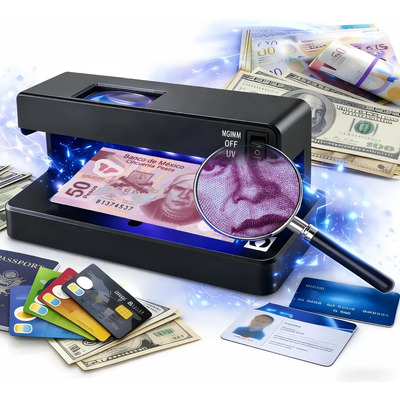 Lámpara Detectora de Billetes Falsos Genérica, Máquina UV para Chequear Billetes, Funcionamiento Rápido y Preciso, Ideal para Comercios, Oficinas y Uso Doméstico, Eficiente en Detección | Meses sin interés