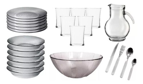 Set Vajilla Completa 6 Personas Plato Vaso Cubierto 44pza Rt