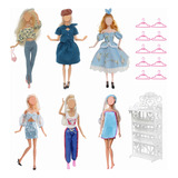 6 Juegos De Ropa Y Accesorios Para Barbie,zapatero,ganchos