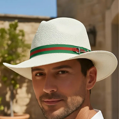 Sombreros Vaqueros Texano De Paja Panamá Para Sol Unisex Color Blanco Talla 59cm