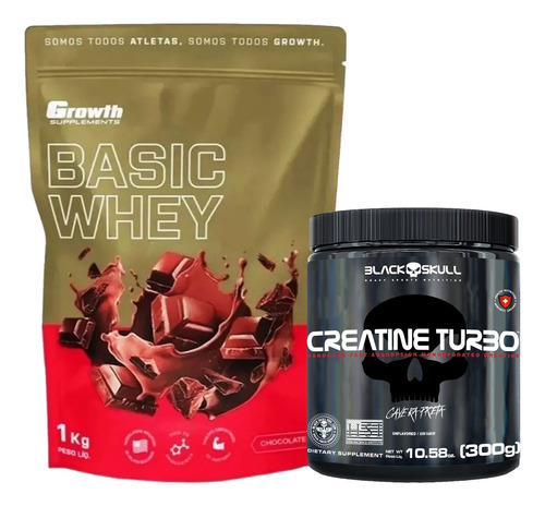 Kit Whey 1kg Creatina 300g Growth E Black Skull