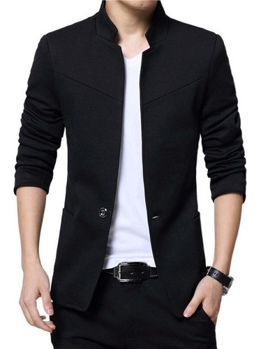 Saco Blazer Moderno Elegante Con Cuello Mao Slim Fit Méx [u]