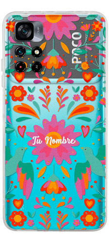 Funda Para Xiaomi Tejido Mexicano Flores Corazones Nombre