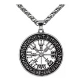 Dije Runas Brújula Vikinga Vegvisir Nórdico Acero Cadena