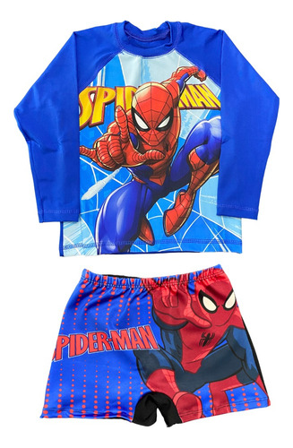 Combo Malla Short  + Remera Uv Hombre Araña Spiderman 