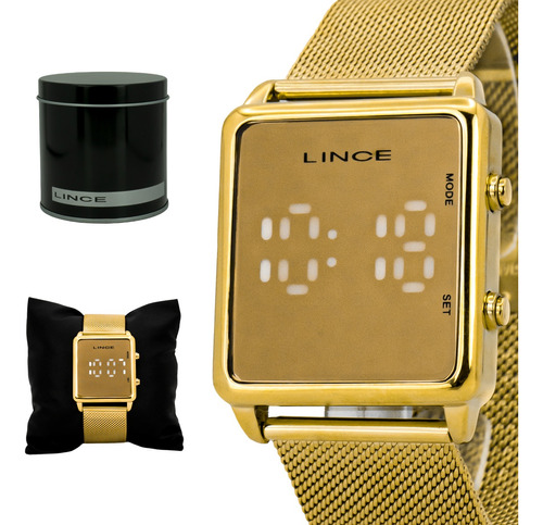 Relógio Lince Feminino Digital Led Dourado Original Garantia