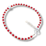 Pulsera Roja Regulable Con Mini Bolitas Plata 925