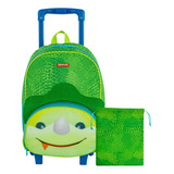 Mochila Rodinha Menino Infantil Dinossauro Lancheira Sestini Cor Verde