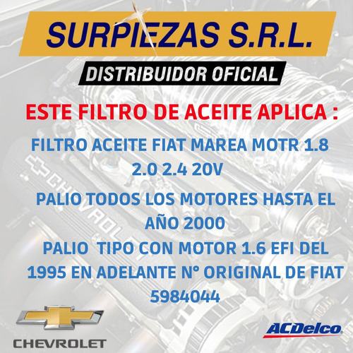 Filtro Aceite Fiat Palio Tipo Efi 1995/ 3c Compatible Foto 5