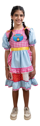 Vestido Infantil Festa Junina Azul Rosa Caipira Xadrez Dança