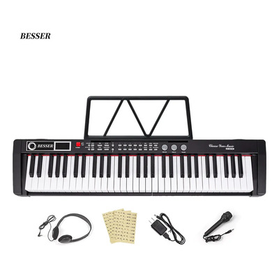 Teclado Musical BESSER 61 Teclas, 200 Tonos y Ritmos, Pantalla LED, Interfaz en Español, Función de Grabación, Micrófono y Accesorios, Negro | Envío gratis
