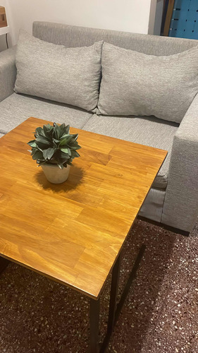 Mesa Ratona Cuadrada Living Moderna Hierro Madera Industrial