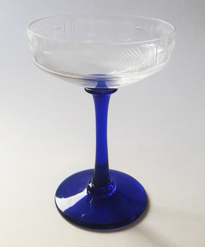 Taça Cristal Vintage Haste Azul Cobalto
