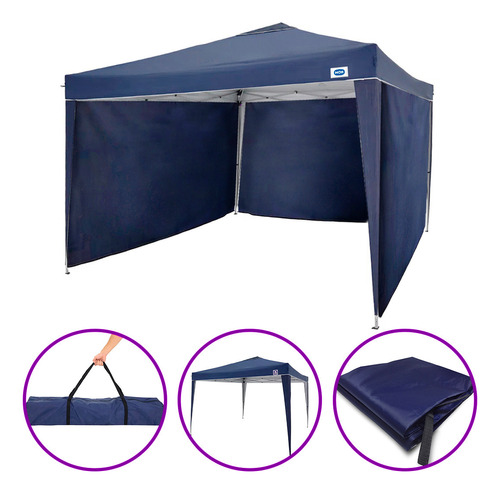 Tenda Gazebo 3x3 Sanfonada Azul Com Bolsa + 3 Laterais