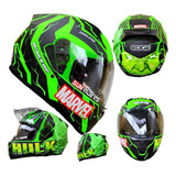 Casco Moto Edge Hulk Marvel Verde Original Lentes Dot Fz Ktm