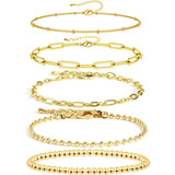 Pulseras De Cadena De Oro Para Mujeres Y Niñas, Chapadas En 