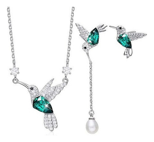 Conjunto Joyas Colibrí S925 Plata Cristal Swarovski