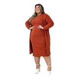 Vestido Plus Size Com Cardigã Casaquinho De Lanzinha 