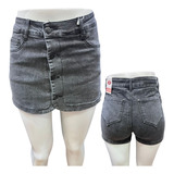 Falda Shorts Botones Jeans Mujer Push Up Levanta Cola 