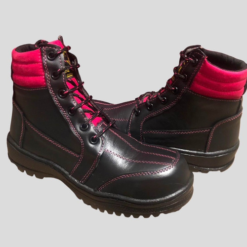 Bota Industrial Rosa/negro Con Casco De Poliamida