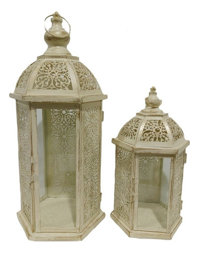 Farol Porta Velas Fanal Metalico Vintage N3 - Sheshu Home Color Cream