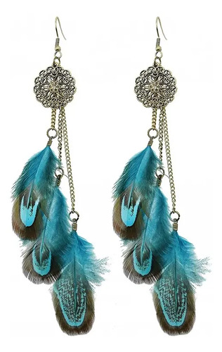 Luxo Maxxi Brinco Dourado Corrente Pena Azul Fashion 13 Cm