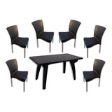 Set 6 Sillas Presidente 1 Mesa Rectangular Negro Mascardi