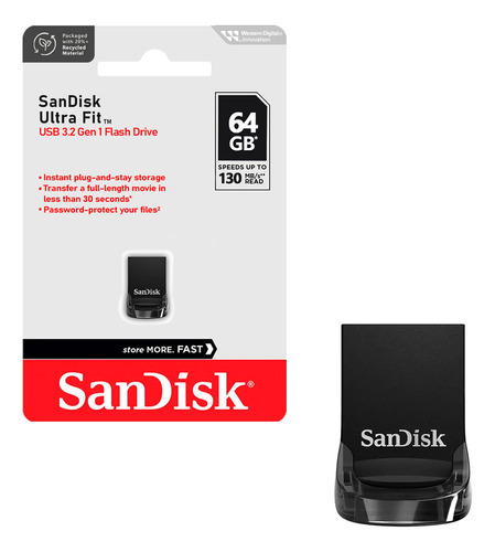 Pendrive Sandisk Usb 3.2 64gb Ultra Fit 130mb/s Mac Windows