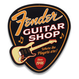 Fender Guitar Shop - Letrero De Metal En Forma De Púa, Letre