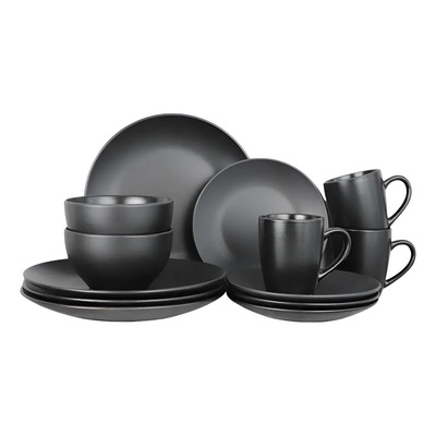 Vajilla De Lujo Redonda Para 4 Personas 16pz Vascella Color Negro Mate Liso | Meses sin interés