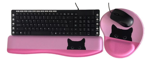 Mouse Pad E Apoio Para Teclado Ergonômico Gato Preto/rosa