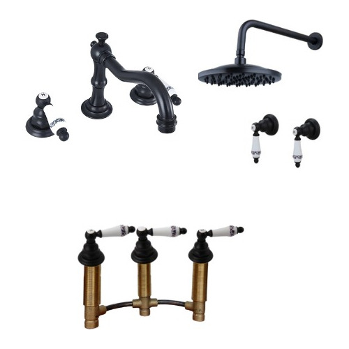 Set De Griferia Para Baño Vintage Negro Lever Con Ceramica