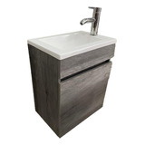 Lavabo Blanco Con Mueble Gris Flotante