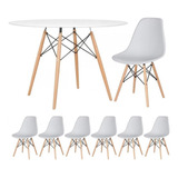 Conjunto Jantar Eames Eiffel 6 Lugares Mesa 120cm 6 Cadeiras Cor Da Tampa Mesa Branco Com Cadeiras Cinza Claro