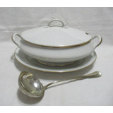 Sopera C/ Tapa Bandeja Porcelana Limoges Cucharón Christofle