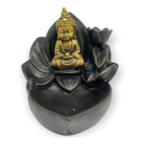 Incensário Cascata Flor Grande Buda Tibetano Dourado E Preto