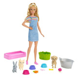 Barbie Muñeca Cuidadora Baño Mascotas Perrito Juguete Conejo