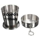 Kit 3 Chaveiro De Copo Retrátil Dobrável De Aço Inox 150ml