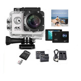Kit Câmera Ação Ultra 4k Prova D'água + Sd 64gb + 2 Baterias
