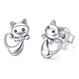 Aretes Para Mujer Gato Travieso Fabricados En Plata 925