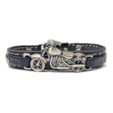 Pulseira Masculina Moto Motoqueiro Couro Legitimo Fecho Ima