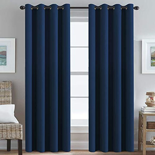 Cortina De Micro-fibra Para Sala / Azul Oscuro. Marca Pyle