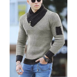 Suéter Con Cuello De Bufanda Para Hombre, Ajustado, Casual,