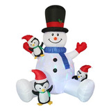 Inflable Navideño Muñeco De Nieve 3 Pinguinos 2.1m