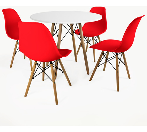 Mesa Sala De Jantar 90cm Redonda Com 4 Cadeiras Eames Eiffel