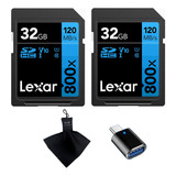 Tarjeta De Memoria Sd Lexar 800x 120mb/s V10 Sdhc 32gb 2pzas